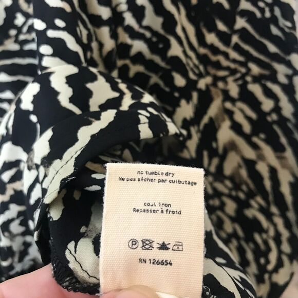 L'Agence Top Womens Large Black Tan Silk Button Front 3/4 Sleeve V Neck Blouse - Picture 9 of 12